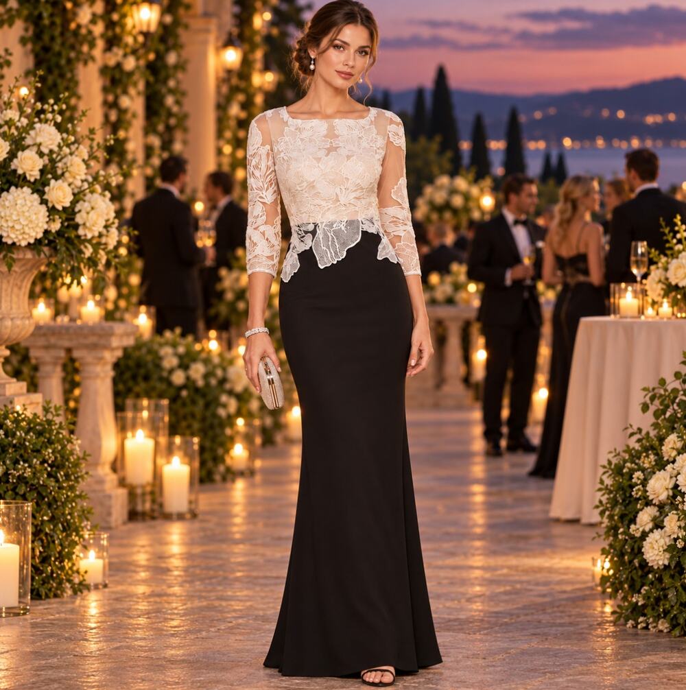 Adrianna Papell Black Ivory Sequin Embroidered Evening Gown Women's Size 2
